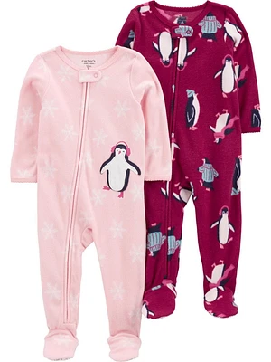 Carter's Child of Mine Toddler Girl 2 Pack 1 Piece - Pink and Purple Penguin, 6/9 Months - 5T