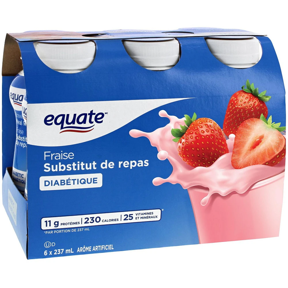 Equate Diabetic Strawberry Meal Replacement, 6 x 237 mL