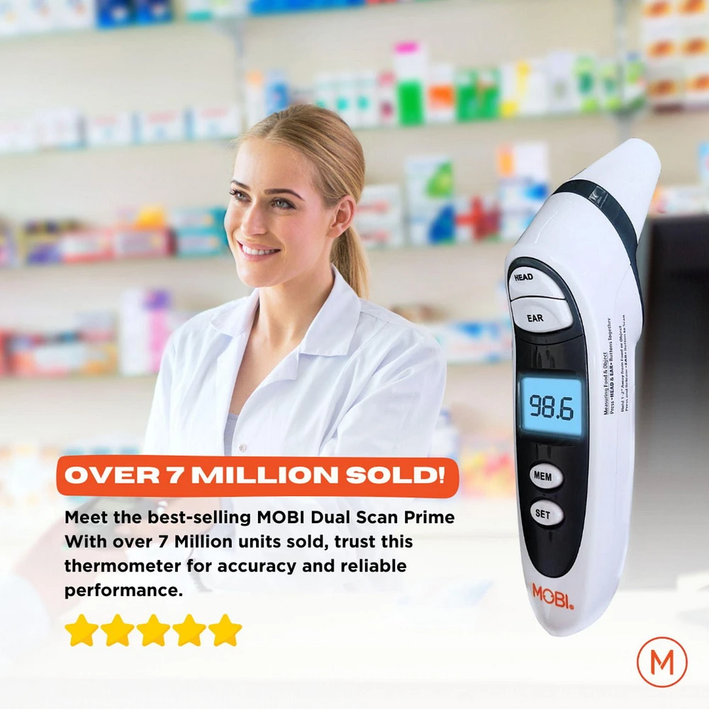 MOBI DualScan Prime Ear & Forehead Thermometer, Dual temperature reading!