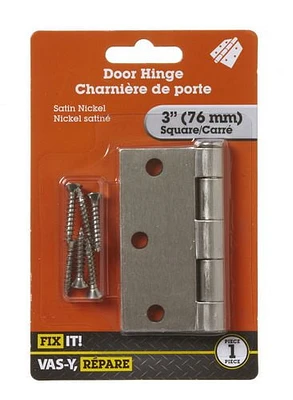 3" Satin Nickel Door Hinge 1 Piece, Door Cabinet Hardware are designed for interior residential doors. Full mortise installation is required for this type of hinge.