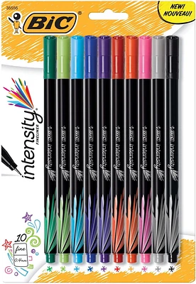 BIC Intensity Fineliner Marker Pens, Fine Point (0.4mm), Assorted Colors, 10-Count, Vivid Colours for Bold and Crisp writing, Pack of 10