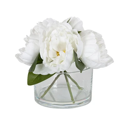 Fausses Pivoines Pascal Dans Un Vase En Verre de hometrends 19 cm h x 19 cm d