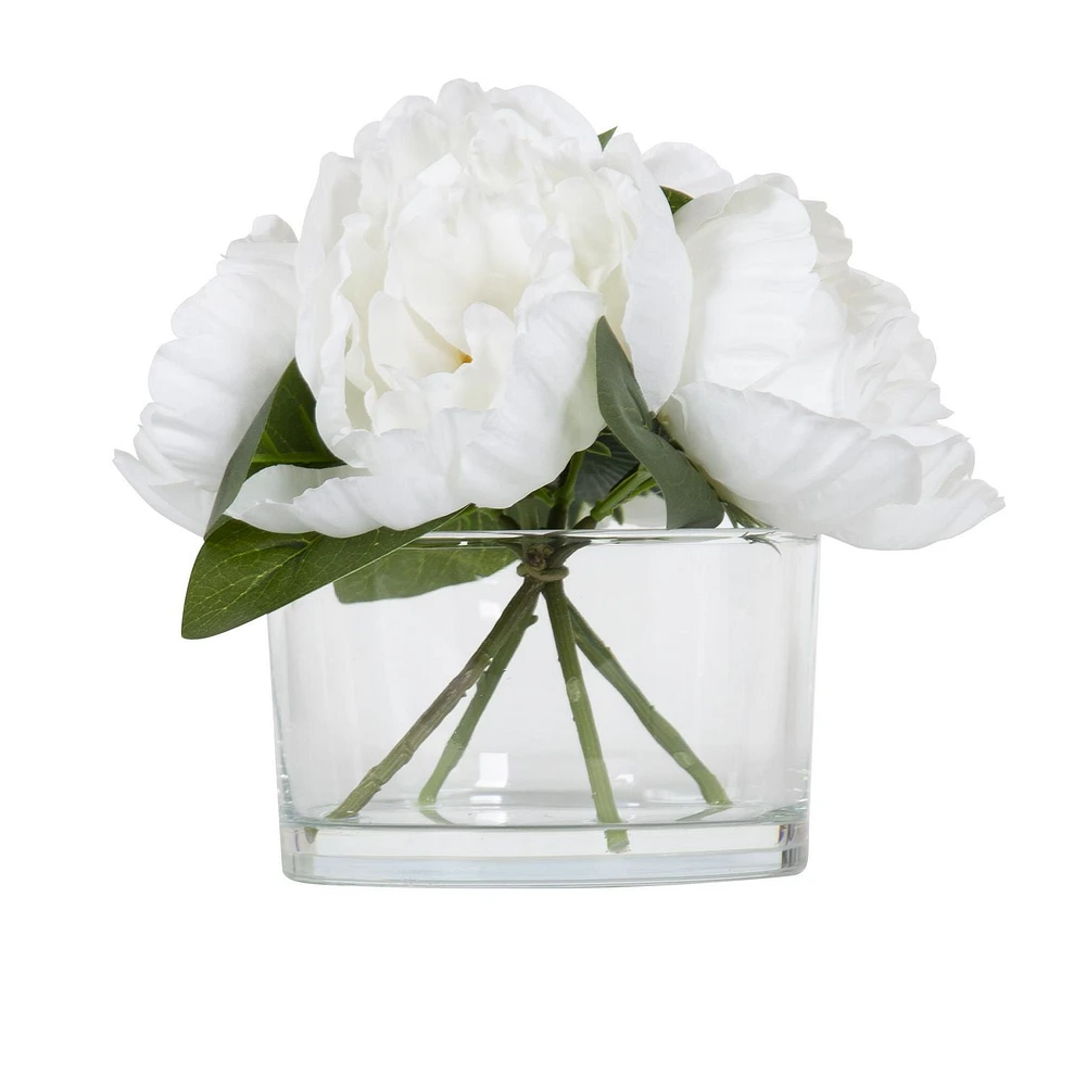 hometrends Pascal Faux Peonies in Glass Vase, 7.5"H x 7.25"Dia.