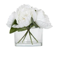 hometrends Pascal Faux Peonies in Glass Vase, 7.5"H x 7.25"Dia.