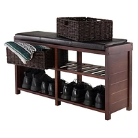 Winsome Colin Bench with Cushion Seat and Baskets - 40438