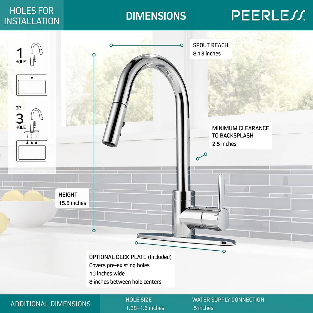 Peerless Single Handle Pull-Down Kitchen Faucet in Chrome