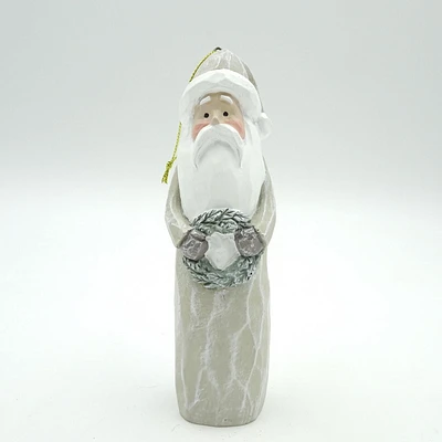 Holiday Time White and Grey Santa Ornament, Santa Ornament