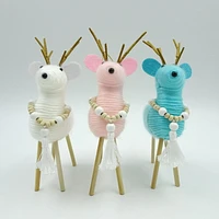 Holiday Time Set of 3 Reindeer Ornaments - White, Pink, Green, Set of 3 Reindeer Ornaments