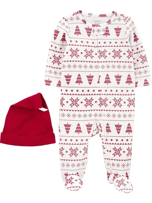 Carter's Child of Mine Baby Neutral Holiday Fair Isle Sleep n' Play Set Sizes Preemie-6/9M, Preemie - 6/9 Months