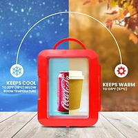 Coca-Cola 6 Can Portable Mini Cooler/Warmer, 4L Mini Fridge for Travel, Red