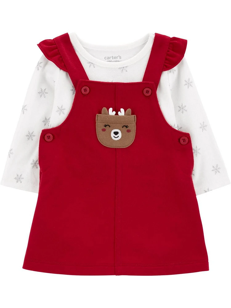 Carter's Child of Mine Baby Girls' Reindeer Jumper Dress Set Sizes Newborn-6/9M, Newborn - 6/9 Months