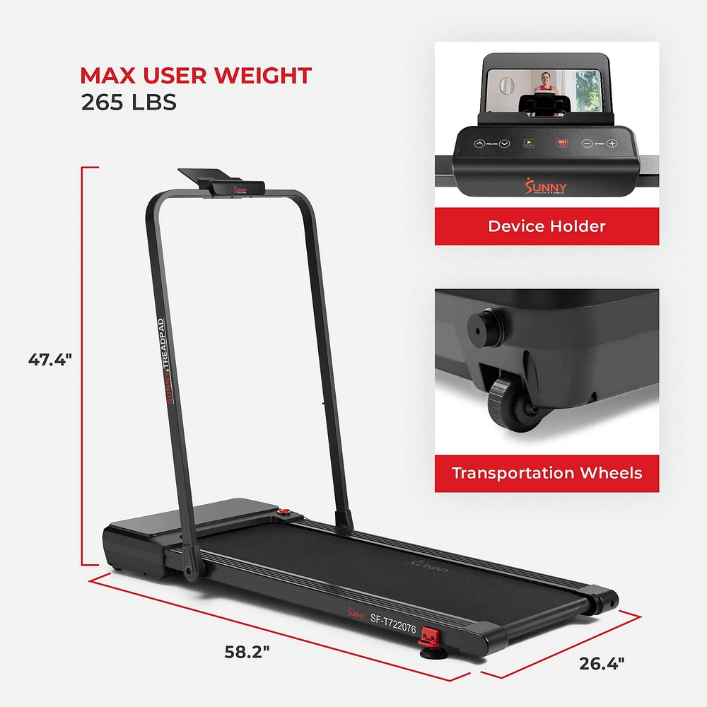 Sunny Health & Fitness Treadpad Pacer Dual Mode Walking/Running Treadmill with 6-Level Auto Incline, Remote Control & Exclusive SunnyFit App Enhanced Bluetooth Connectivity