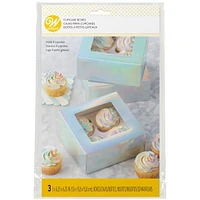 Wilton 6.5 x 6.5 x 3-Inch Iridescent Cupcake Treat Boxes with Window, 3-Count, Iridescent Cupcake Treat Boxes