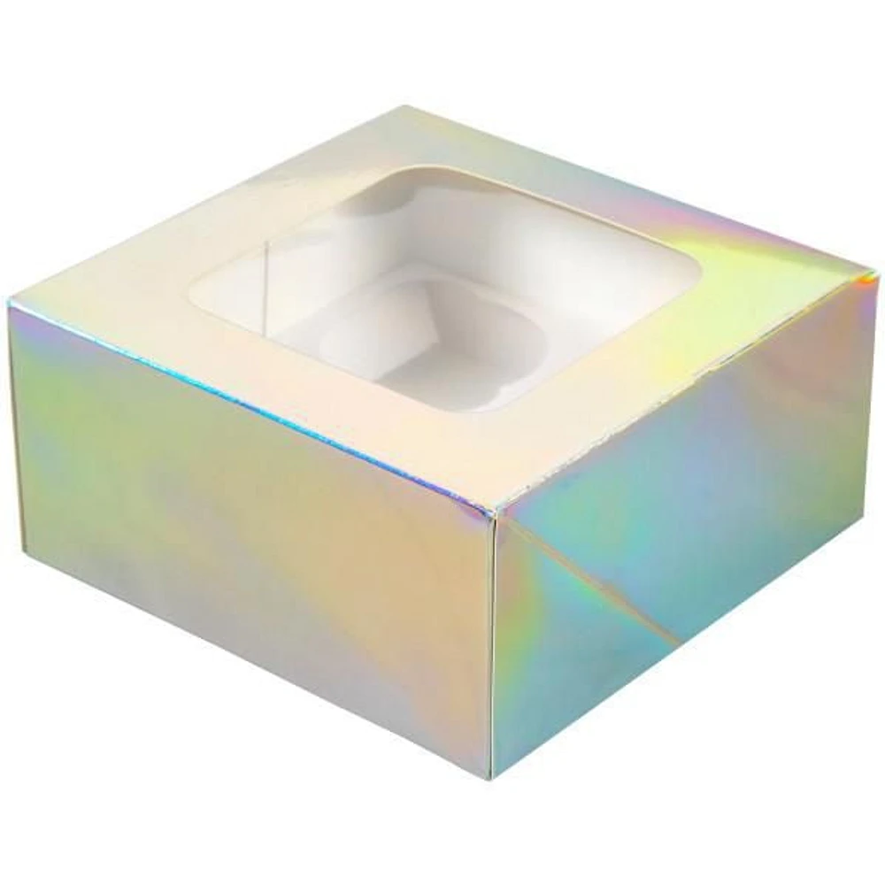 Wilton 6.5 x 6.5 x 3-Inch Iridescent Cupcake Treat Boxes with Window, 3-Count, Iridescent Cupcake Treat Boxes