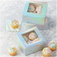 Wilton 6.5 x 6.5 x 3-Inch Iridescent Cupcake Treat Boxes with Window, 3-Count, Iridescent Cupcake Treat Boxes