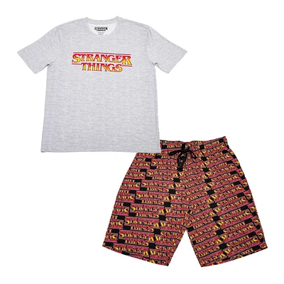 Men's Stranger Things 2 Piece Flaming Logo Sleepwear Set