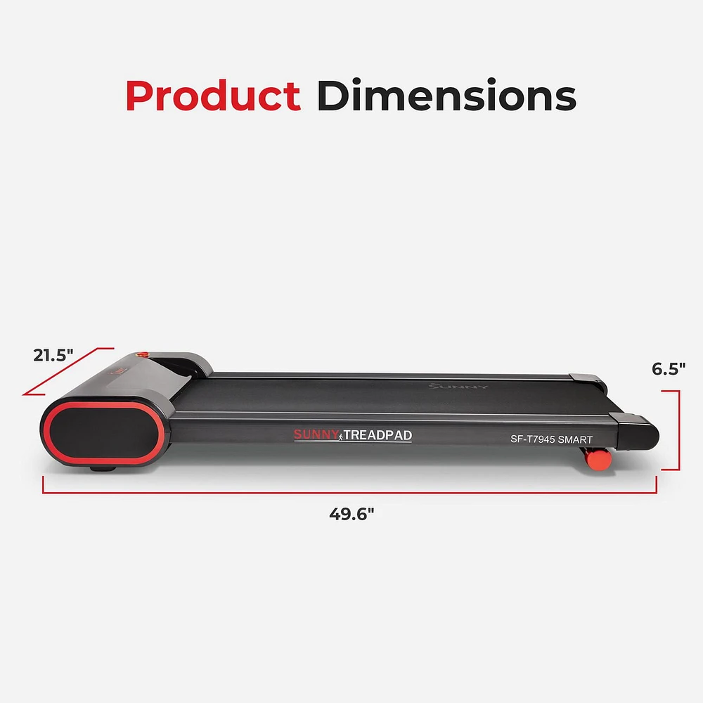 Sunny Health & Fitness Slim Under Desk Walking Running Treadpad with Remote Control, Improved Safety, Energy-Efficient Design, and SunnyFit® App Enhanced Bluetooth Connectivity