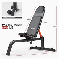 Sunny Health & Fitness Premium Adjustable Incline Multifunction Weight Bench for Home Gym Strength Training, Sturdy, Durable, and Weight Capacity 520 LB – SF-BH622045, Black