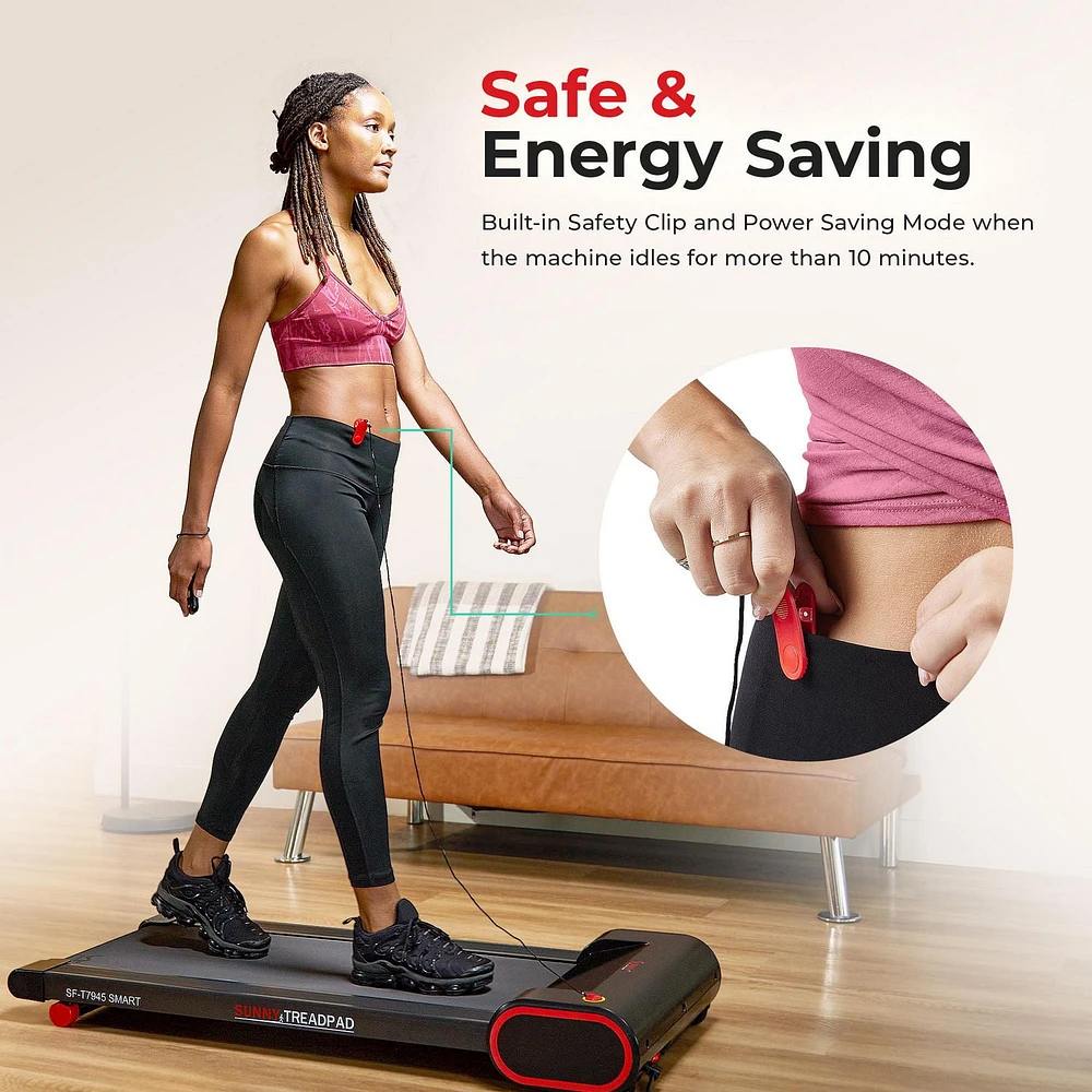 Sunny Health & Fitness Slim Under Desk Walking Running Treadpad with Remote Control, Improved Safety, Energy-Efficient Design, and SunnyFit® App Enhanced Bluetooth Connectivity