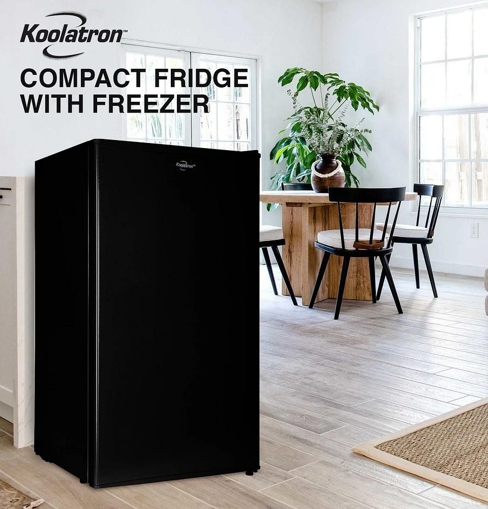 Koolatron 3.2 cu.ft Compact Fridge with Freezer, Black, Stylish Mini Fridge for Kitchen & Office