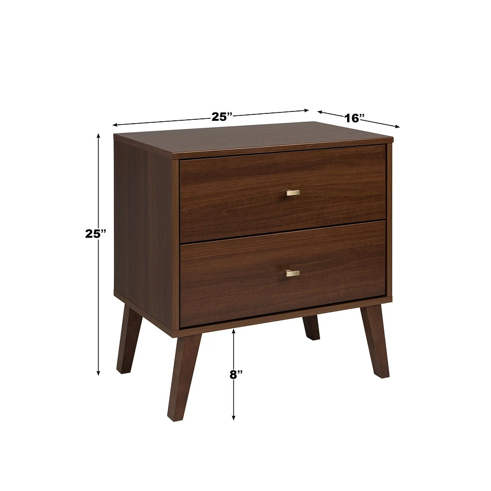 Prepac Milo Mid Century Modern 2-Drawer Nightstand, Cherry