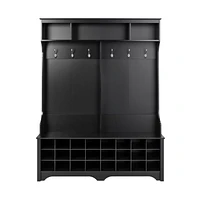 Prepac 60" Wide Hall Tree with Shoe Storage, Black