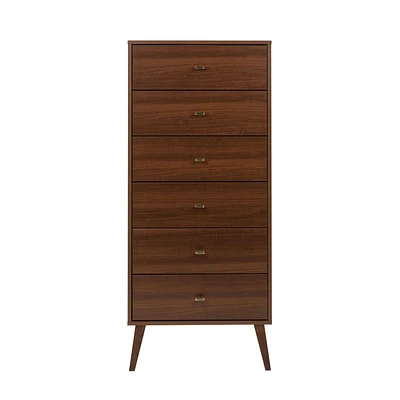 Prepac Milo Mid Century Modern Tall 6-Drawer Chest, Cherry