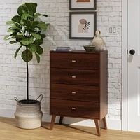 Prepac Milo Mid Century Modern 4-Drawer Chest, Cherry