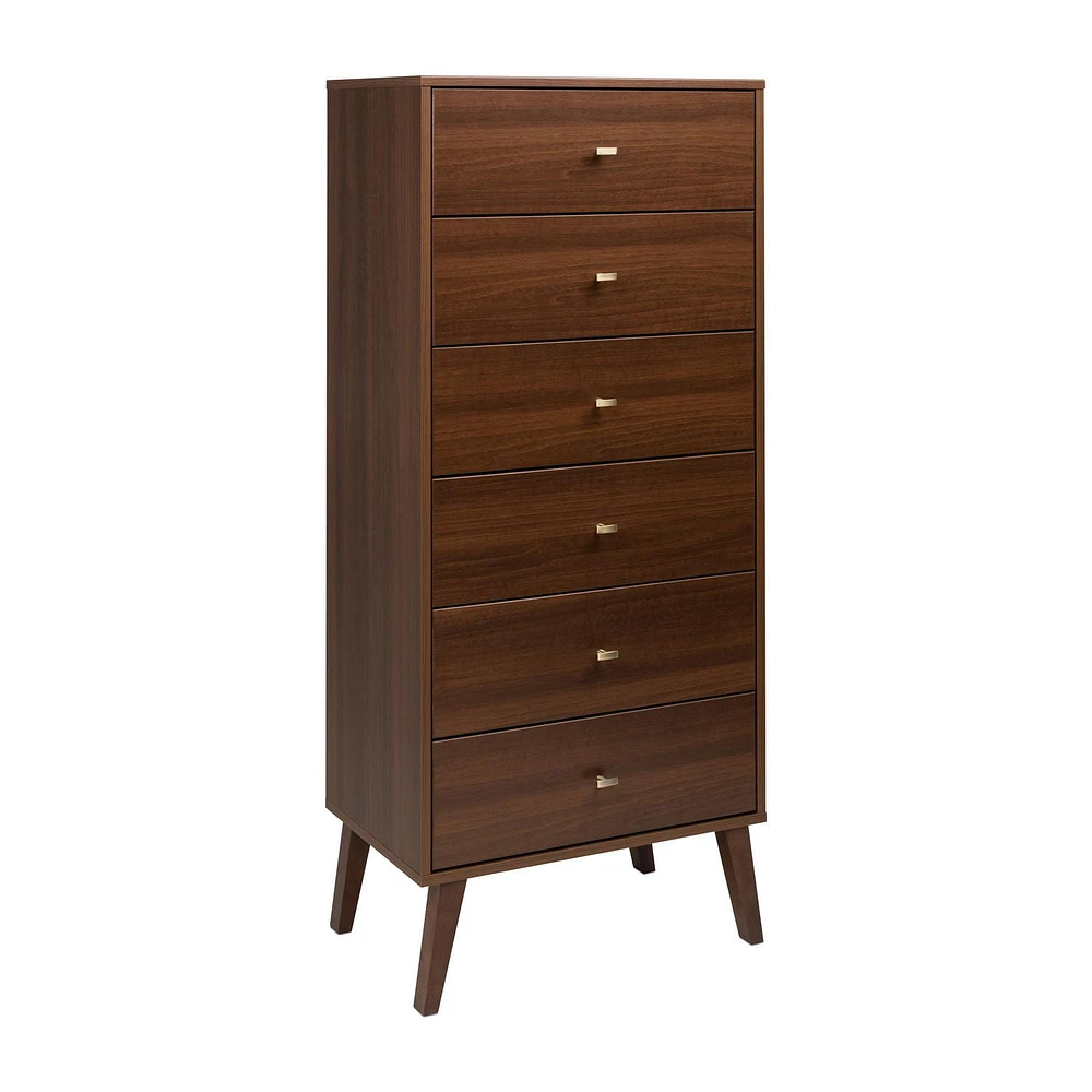 Prepac Milo Mid Century Modern Tall 6-Drawer Chest, Cherry