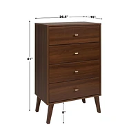 Prepac Milo Mid Century Modern 4-Drawer Chest, Cherry