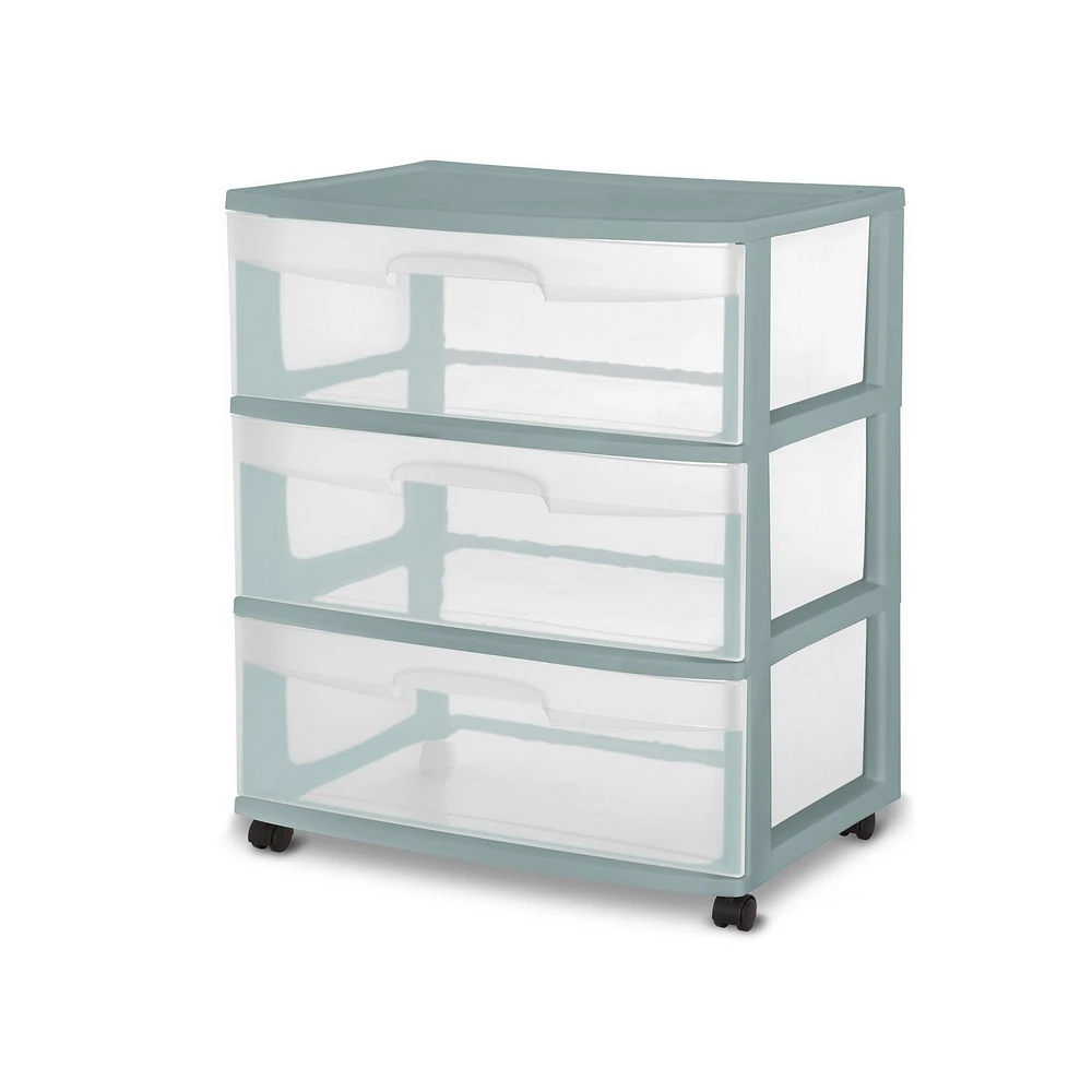 Sterilite Wide 3 Drawer Cart-  Aqua