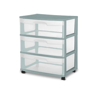 Sterilite Wide 3 Drawer Cart-  Aqua