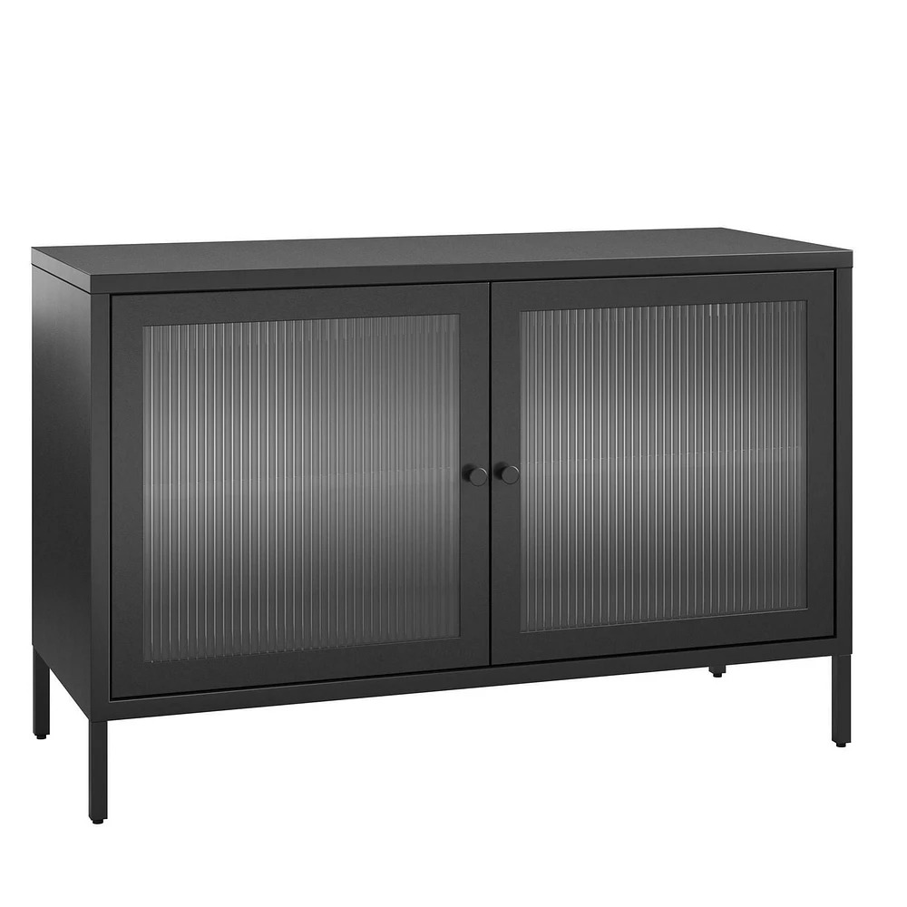 Systembuild Evolution Ashbury Heights 2 Door Storage Cabinet-Fluted Glass Metal Locker, Black