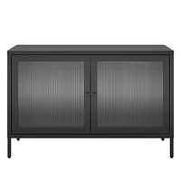 Systembuild Evolution Ashbury Heights 2 Door Storage Cabinet-Fluted Glass Metal Locker, Black