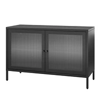 Systembuild Evolution Ashbury Heights 2 Door Storage Cabinet-Fluted Glass Metal Locker, Black