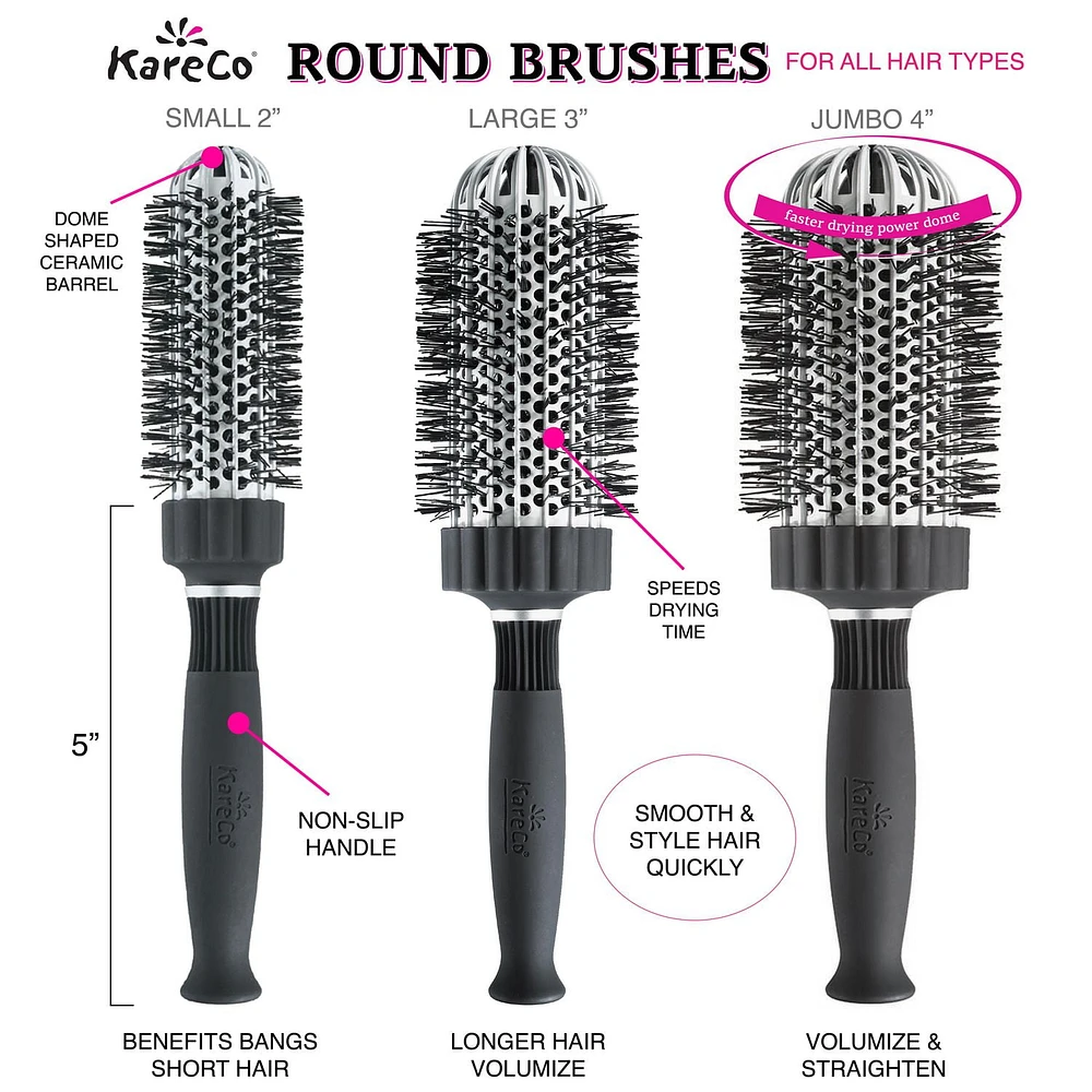 KareCo Large Round Thermal Ceramic Brush, Three Inch Round Brush