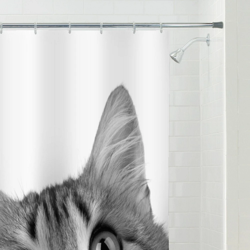 Mainstays Peeking Cat PEVA Shower Curtain, Black, Peeking Cat Shower Curtain