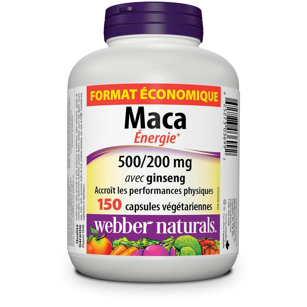 Webber Naturals® Maca Energy with Ginseng 500/200 mg, 150 Vegetarian Capsules