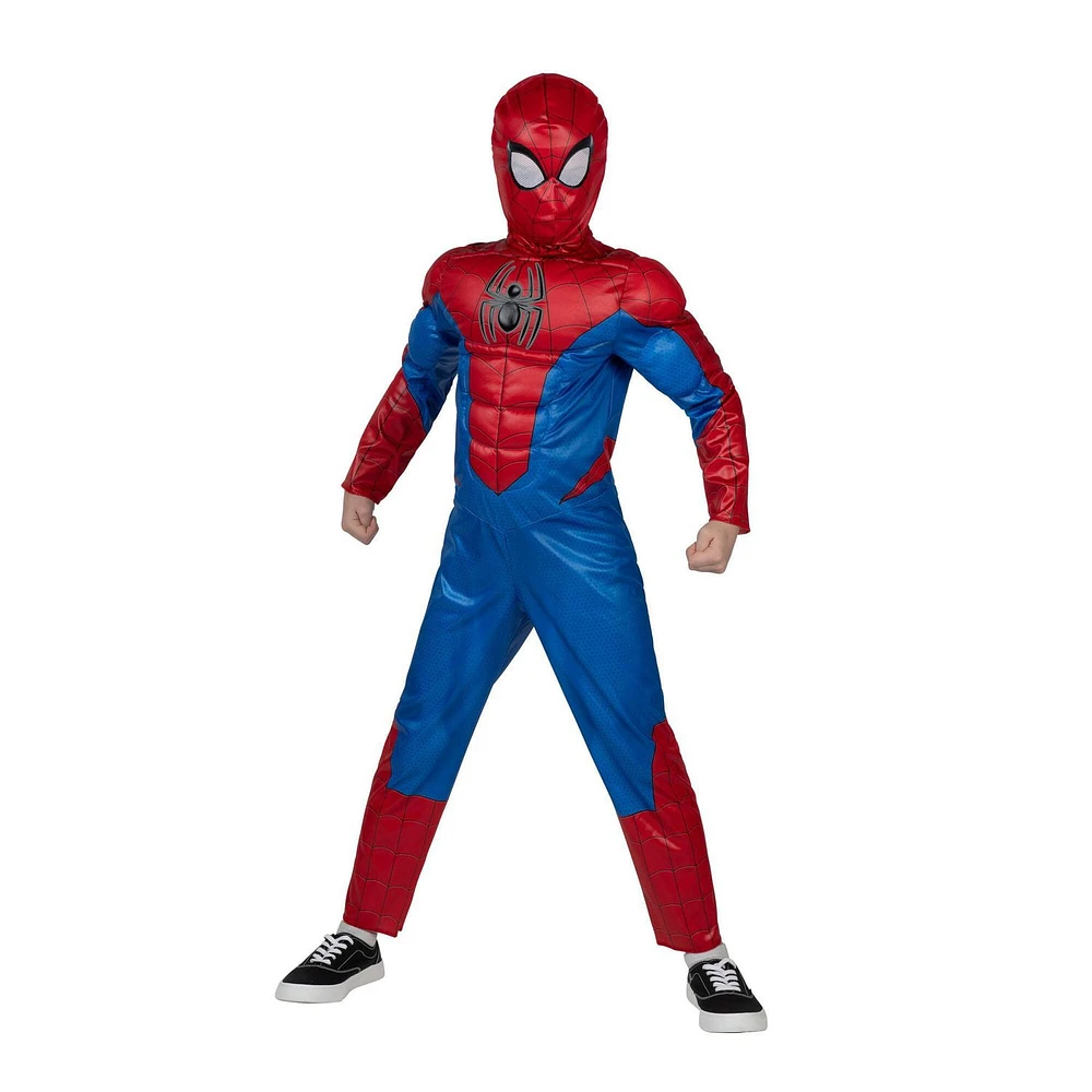 MARVEL Spider-Man Official Youth Halloween Costume - Premium Quality Padded Jumpsuit with Pull On Fabric Mask