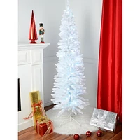 7FT prelit white slim tree, 200 pure white 5mm led lights, multifunction & timer, 600 tips