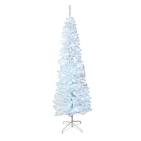 7FT prelit white slim tree, 200 pure white 5mm led lights, multifunction & timer, 600 tips