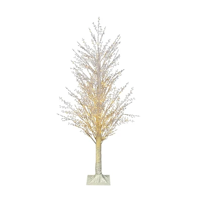 5FT prelit white birch tree, plastic white berries,170 warm white microdot tape light (17 twinkling)