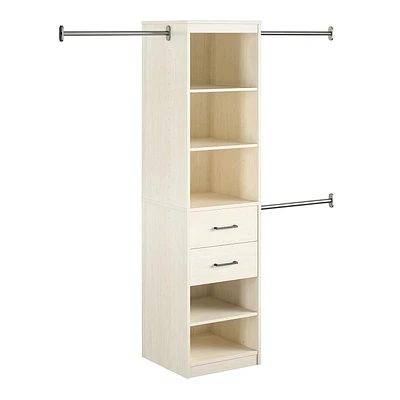 Novogratz Kelly 5 Shelf / 2 Drawer Closet Organizer with 3 Adjustable Hanging Rods, Ivory Oak