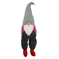 Fabric sitting gnome santa with overalls & knit hat 110cm; grey