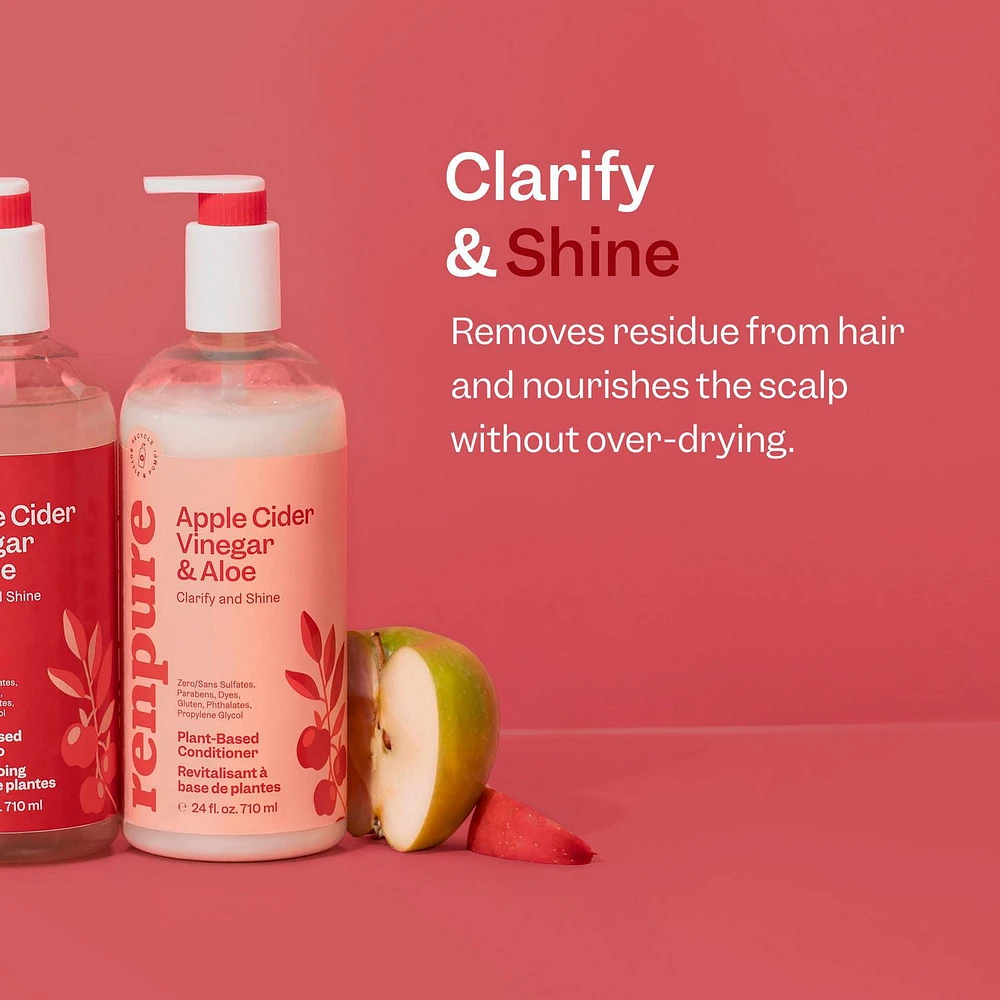 Renpure Apple Cider Vinegar & Aloe Conditioner, Plant-Based – Clarifies, Removes Residue and Nourishes for Shiny, Healthy Hair – For Dull Hair - 24 Fl Oz, Clarify & Shine Conditioner