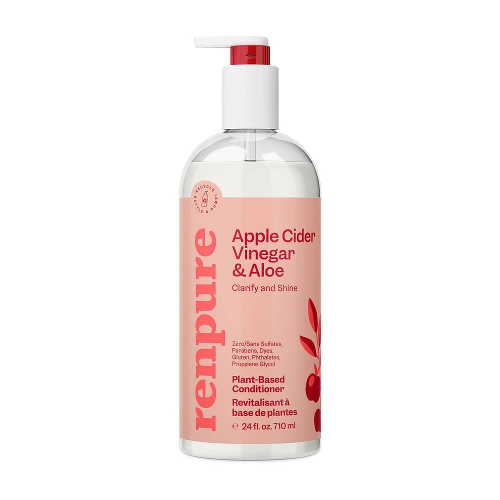 Renpure Apple Cider Vinegar & Aloe Conditioner, Plant-Based – Clarifies, Removes Residue and Nourishes for Shiny, Healthy Hair – For Dull Hair - 24 Fl Oz, Clarify & Shine Conditioner