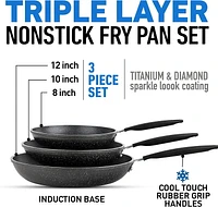 Granitestone Diamond 3-Piece Frying Pan Set, Nonstick Cookware