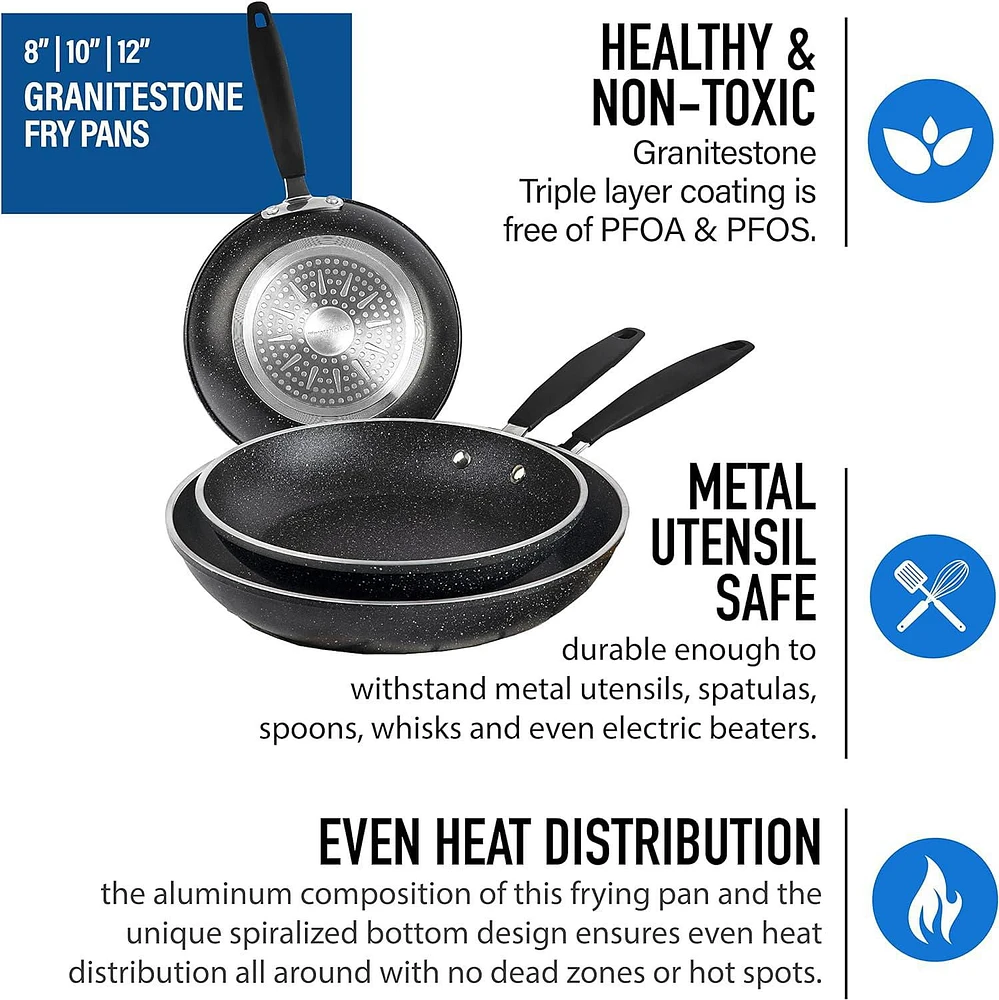 Granitestone Diamond 3-Piece Frying Pan Set, Nonstick Cookware