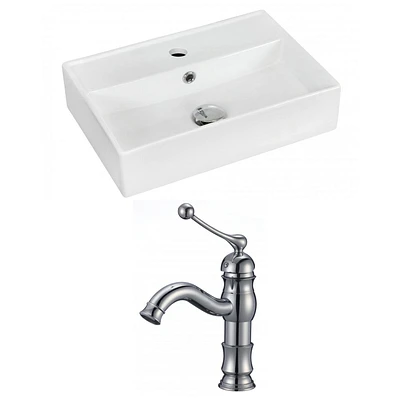 American Imaginations -in. W Wall Mount White Bathroom Vessel Sink Set For 1 Hole Center Faucet AI