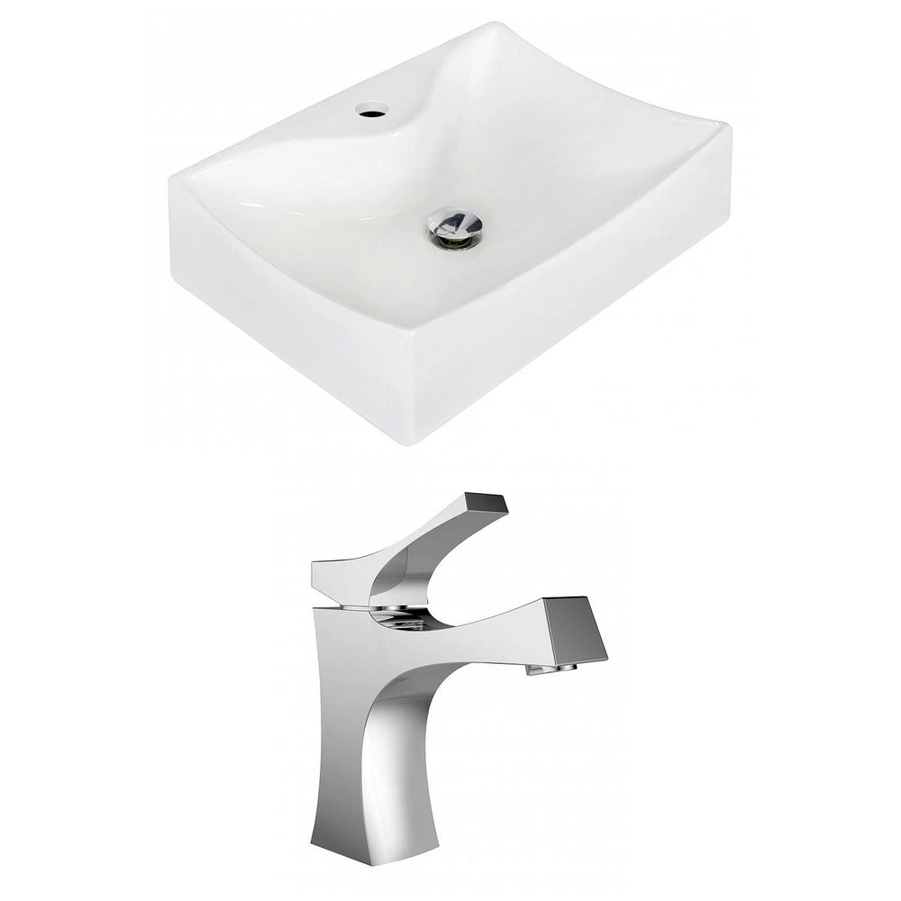 American Imaginations -in. W Above Counter White Bathroom Vessel Sink Set For 1 Hole Center Faucet AI